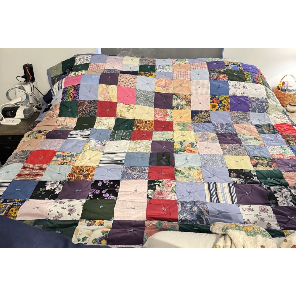 Handmade Patchwork Quilt Hand & Machine Sewn 86x89 Very Large Throw Blanket